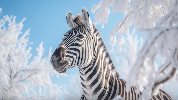 Retrato de uma zebra no inverno