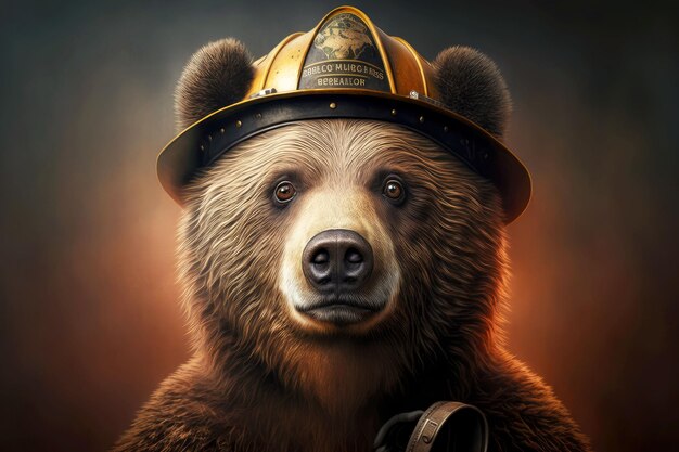 Retrato de urso pardo como bombeiro generativo ai