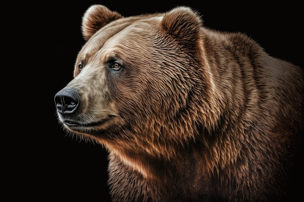 Retrato de urso pardo em fundo preto