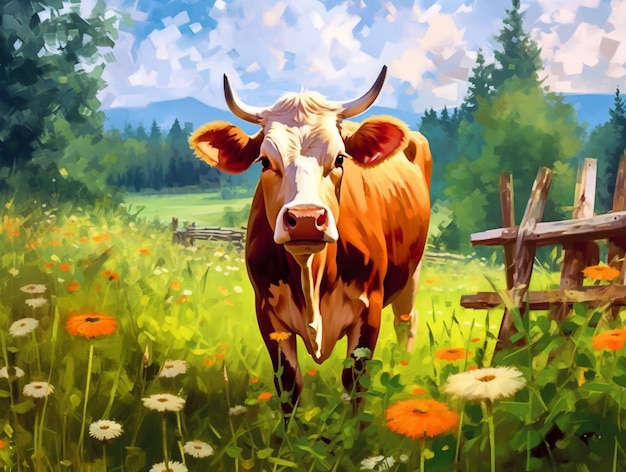 Retrato de vaca em estilo de pintura a óleo gerado por IA