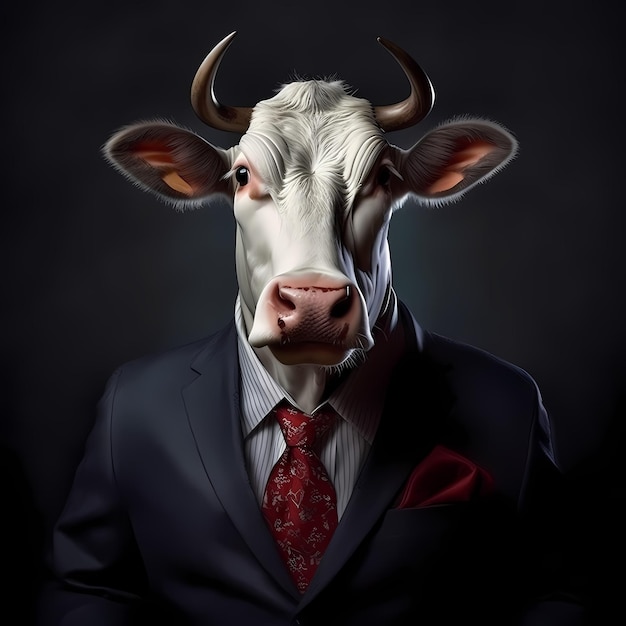 Retrato de vaca em terno de negócios