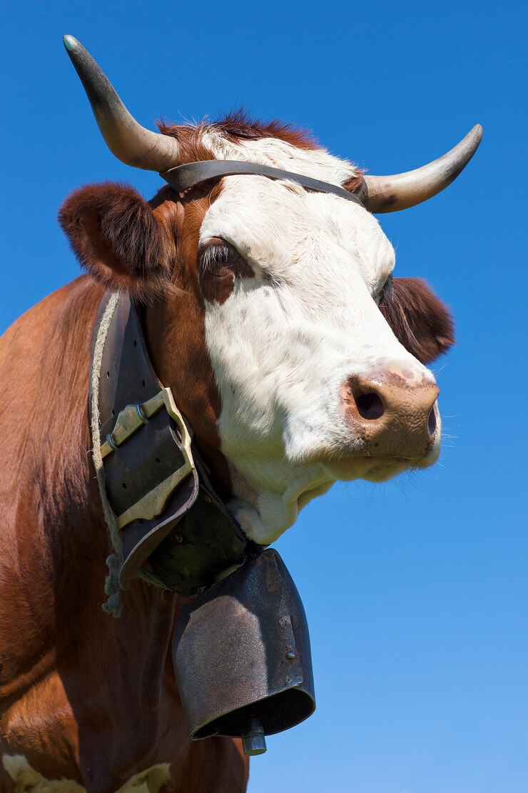 Foto retrato de vaca nos alpes franceses
