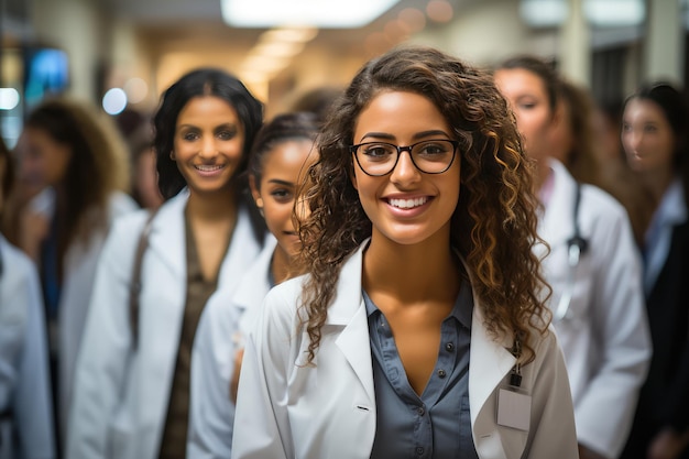 Foto retrato de várias jovens médicas recentemente formadas em medicina