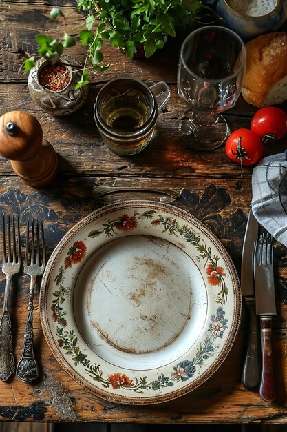 Foto retrato de velhos talheres em uma mesa de madeira enferrujada