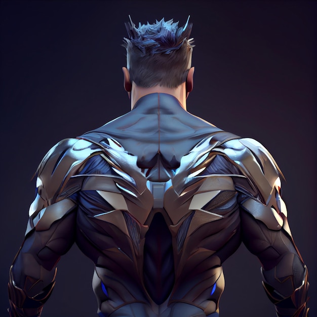 Retrato de visão traseira do homem super-herói ilustração de renderização 3d