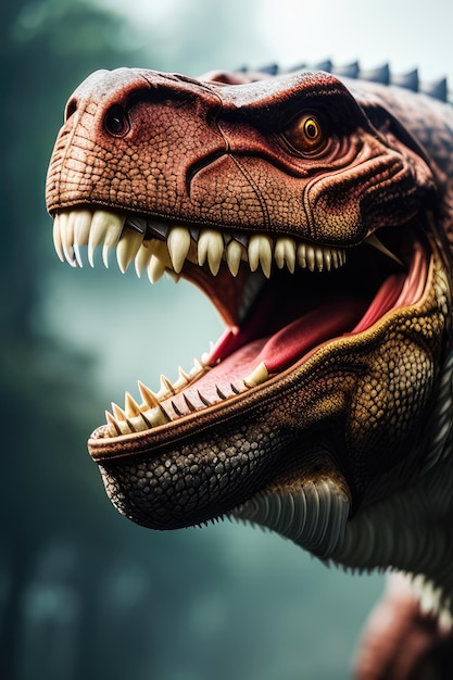Retrato de vista frontal aproximado do tiranossauro rugindo Generative AI
