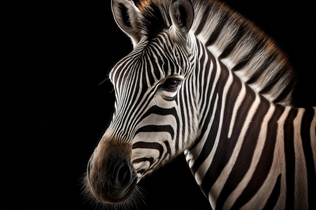 Retrato de zebra em fundo escuro AI Generative