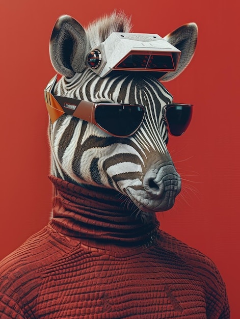 retrato de zebra usando óculos de sol e roupas cosplay humano