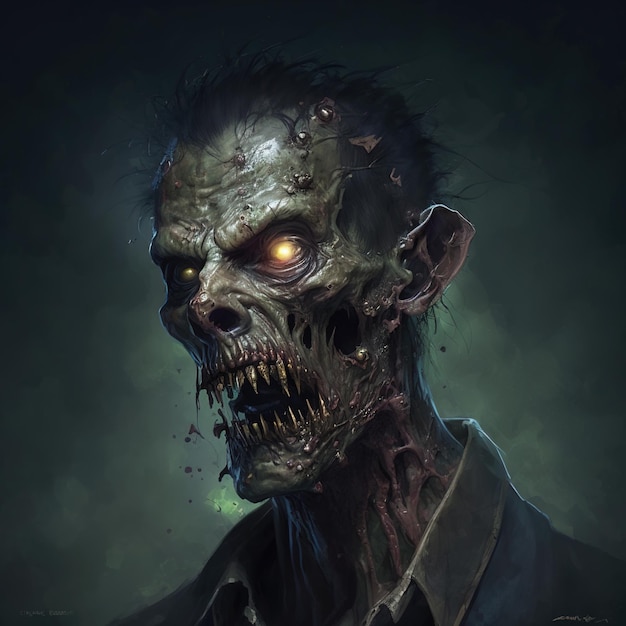 Retrato de zumbi assustador à noite, rosto de homem morto-vivo na IA generativa pós-apocalipse