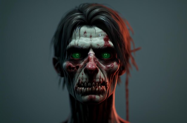 Retrato de zumbi Aterrorizante cadáver revivido com expressão assustadora no rosto Generative AI