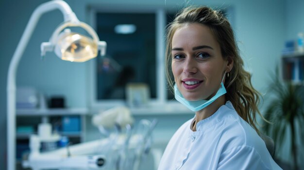 Foto retrato de una dentista en su oficina