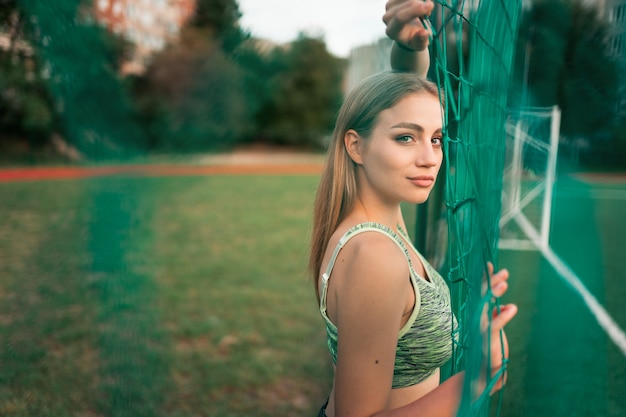 Retrato, de, deportes, niña