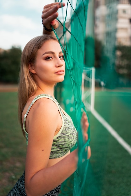 Retrato, de, deportes, niña