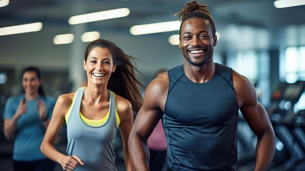 Foto retrato de deportista entrenando juntos en un gimnasio