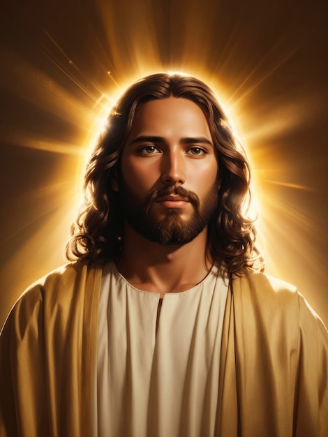 Foto retrato deslumbrante de jesus com brilho da serenity em luz dourada