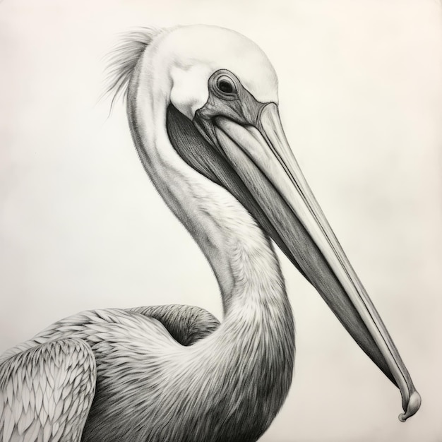 Foto retrato detalhado de pelicano a lápis e desenho de gouache em papel