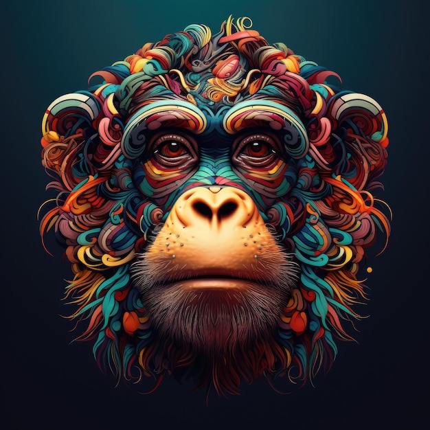 Retrato detalhado multicolor de um macaco