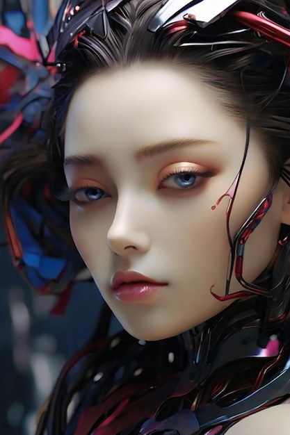 Retrato detallado de una chica increíble cyberpunk avatar futurista de neón cyberpunk