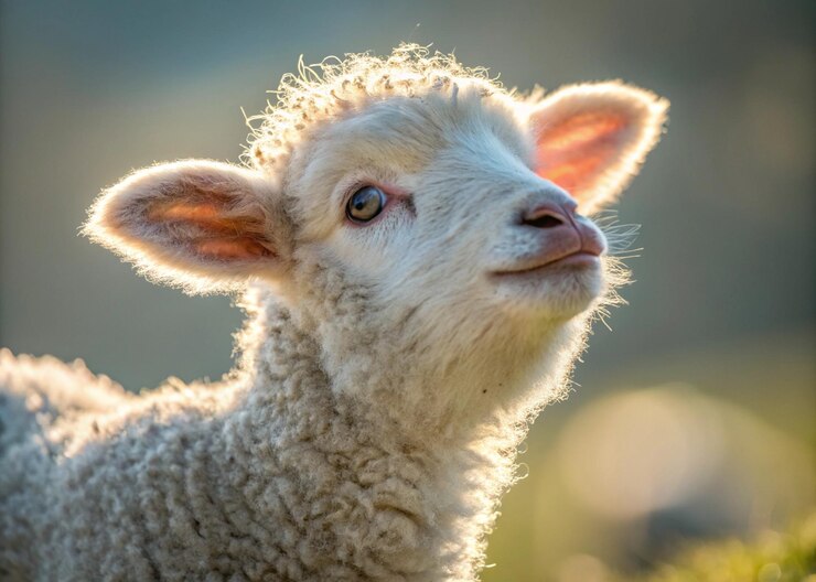Un retrato detallado de una oveja con ojos expresivos de lana suave y rizada y una expresión pacífica