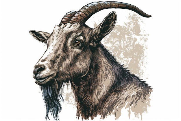 Retrato dibujado a mano de un fondo blanco de imagen de cabra