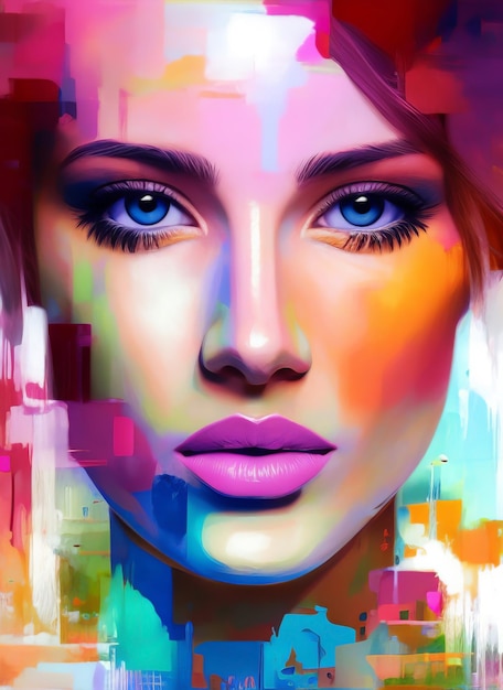 Retrato digital de un bello rostro. Ilustración de una chica hermosa. Hermosa mujer pintando