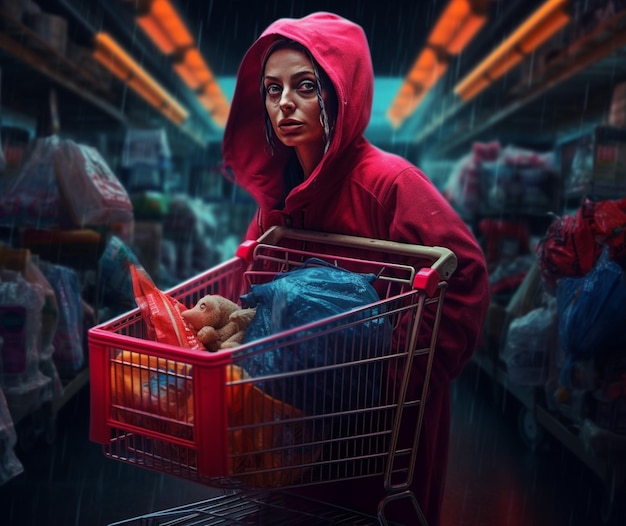 Un retrato digital de un comprador con una carga de compras