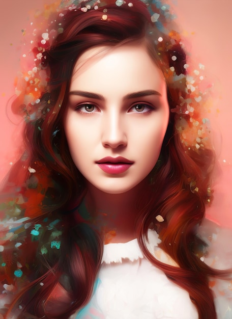 Retrato digital de um rosto bonito Ilustração de uma linda garota Pintura de mulher bonita