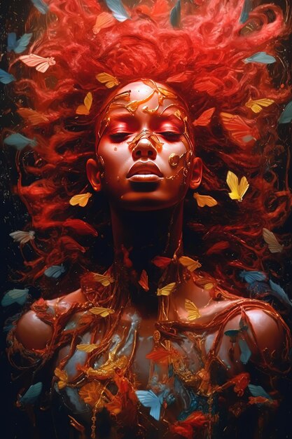 Retrato digital de uma linda mulher com cabelo vermelho