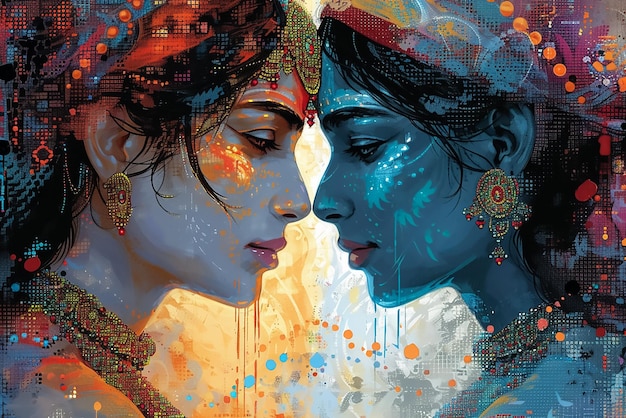 Retrato digital do deus hindu Radha Krishna