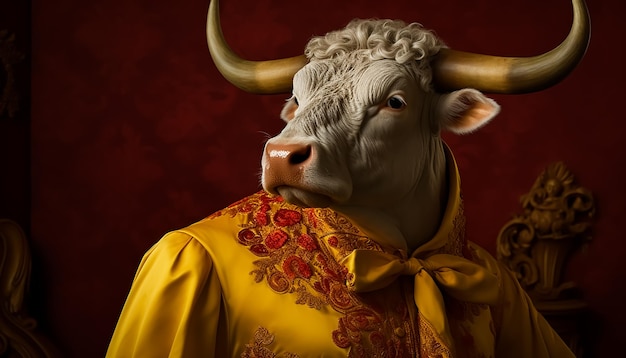 Foto un retrato de un dios toro en trajes reales completos