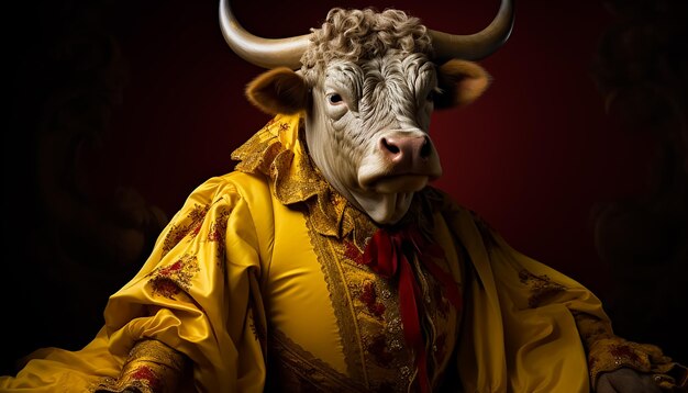 Foto un retrato de un dios toro en trajes reales completos