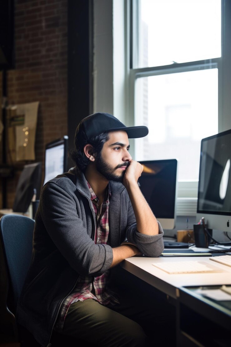 Retrato de un diseñador trabajando en su oficina creado con IA generativa