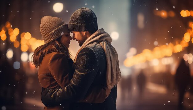 retrato do casal abraçando a véspera de Natal