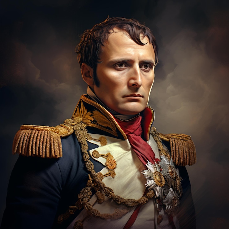 Foto retrato do comandante militar e imperador napoleão bonaparte do conteúdo francês feito com ia generativa não baseada em pessoa real