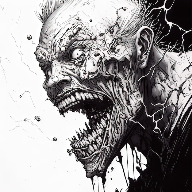 Retrato do conceito de fantasia de uma pintura de ilustração de estilo de arte digital zumbi com dentes