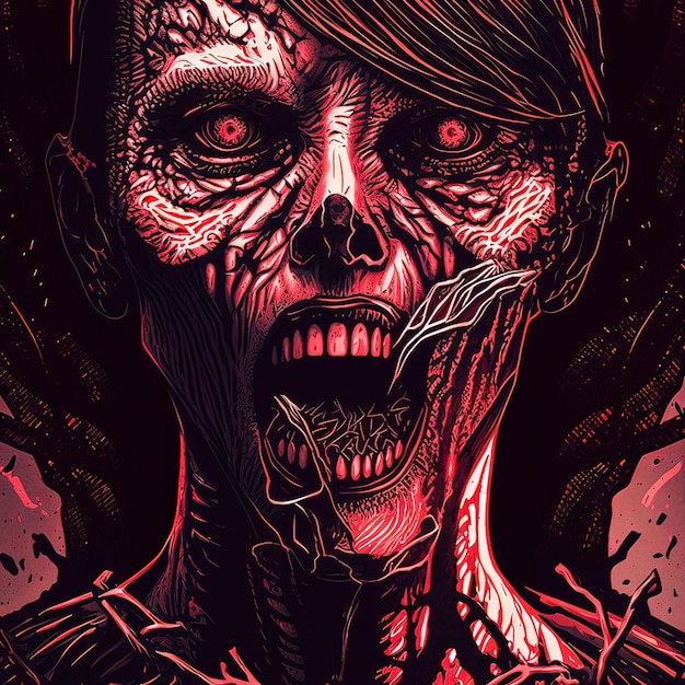 Retrato do conceito de fantasia de uma pintura de ilustração de estilo de arte digital zumbi com dentes