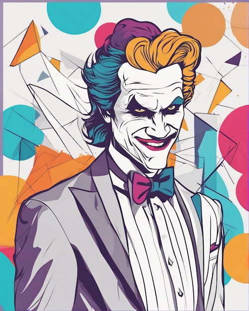 Retrato do Coringa de uma ilustração de arte em linha de palhaço