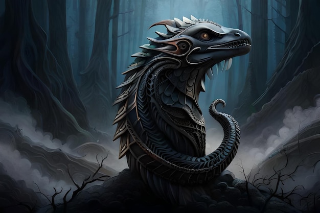 Retrato do dragão do mal da fantasia arte surreal do dragão do perigo da mitologia medieval digital