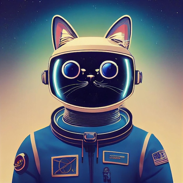 Retrato do gato astronauta na ilustração surreal do espaço