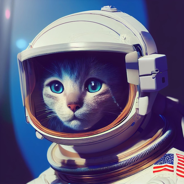 Retrato do gato astronauta na ilustração surreal do espaço