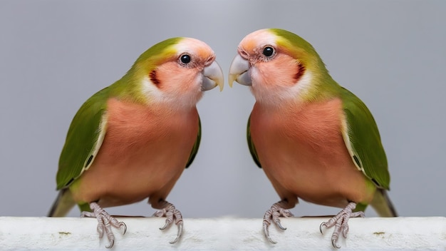 Foto retrato do pássaro amoroso de rosto rosado agapornis roseicollis também conhecido como agai de rosto pêssego