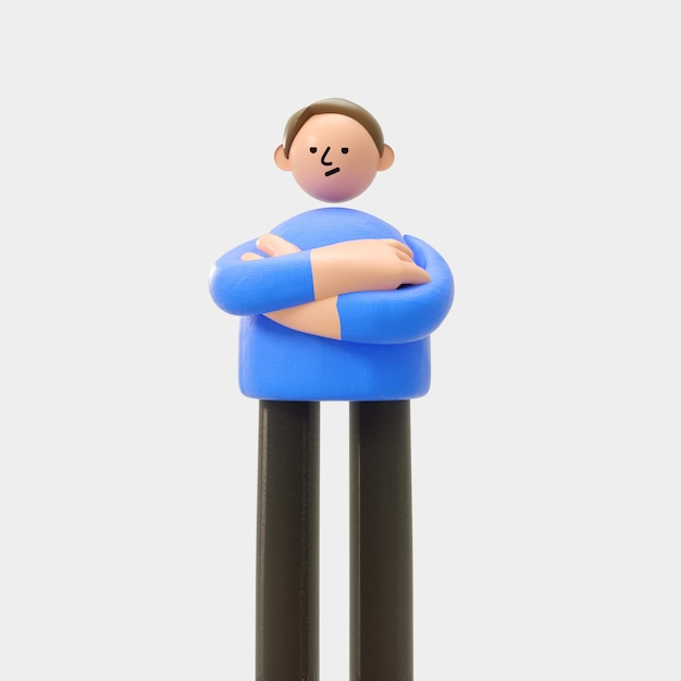 Retrato do personagem de desenho animado 3D em azul