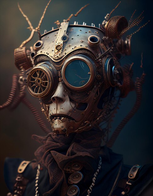 Retrato do robô estilo steampunk criado com IA generativa