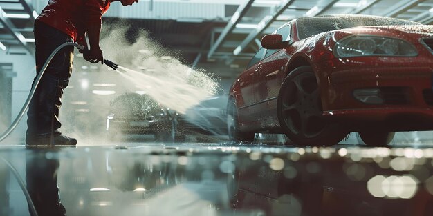 Foto retrato do serviço de lavagem de carros mecanizado