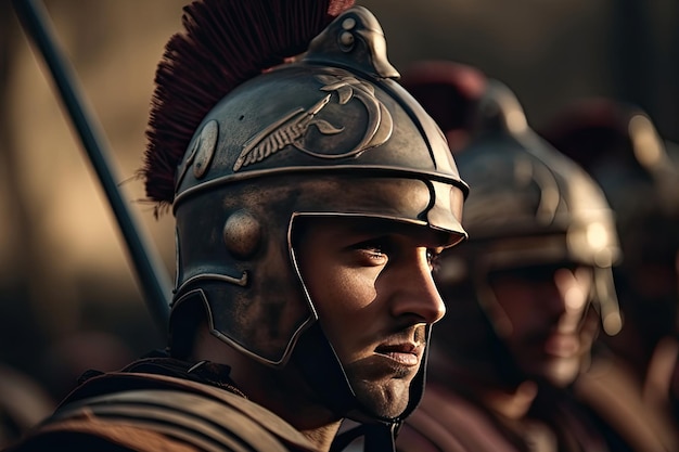 Retrato do soldado romano Guerreiro antigo em batalha Criado com Generative AI