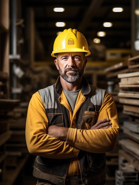 Retrato do tempo de trabalho do trabalhador da construção no canteiro de obras