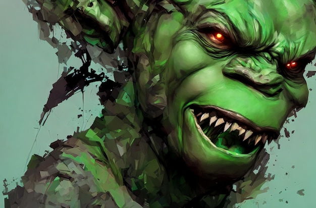 Retrato de monstro verde aterrorizante gritando criatura fantástica orc  ogre troll com fa assustador