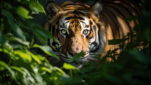 Retrato do tigre de Sumatra em uma selva Panthera tigris sumatrae