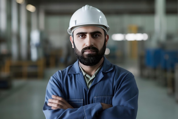 Retrato do trabalhador de fábrica do homem árabe ai gerado