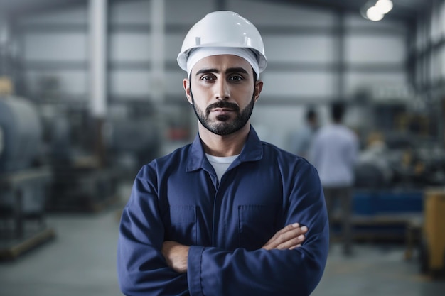 Retrato do trabalhador de fábrica do homem árabe ai gerado